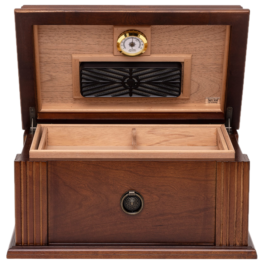 [HUM-AMALFI-BOV] HUMIDOR SUPREME AMALFI, 60-105 CIGAR CAPACITY HUMIDOR, WALNUT