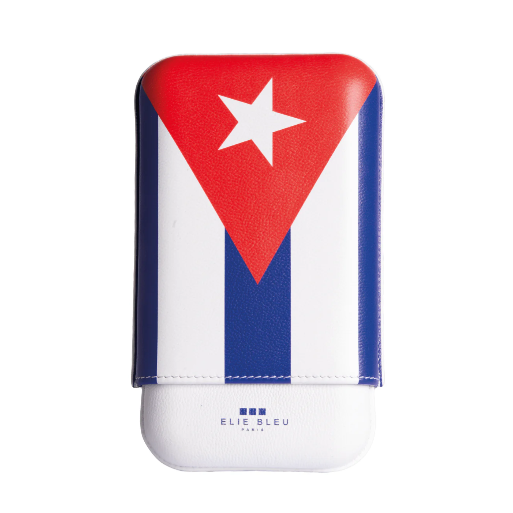 CUBAN FLAG LEATHER CASE FOR 3 CIGARS (RING 27 mm) 