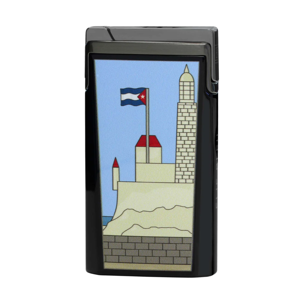 J-15 CIGAR JET FLAME LIGHTER "CASA CUBANA" BLACK LAQUER GUNMETAL 