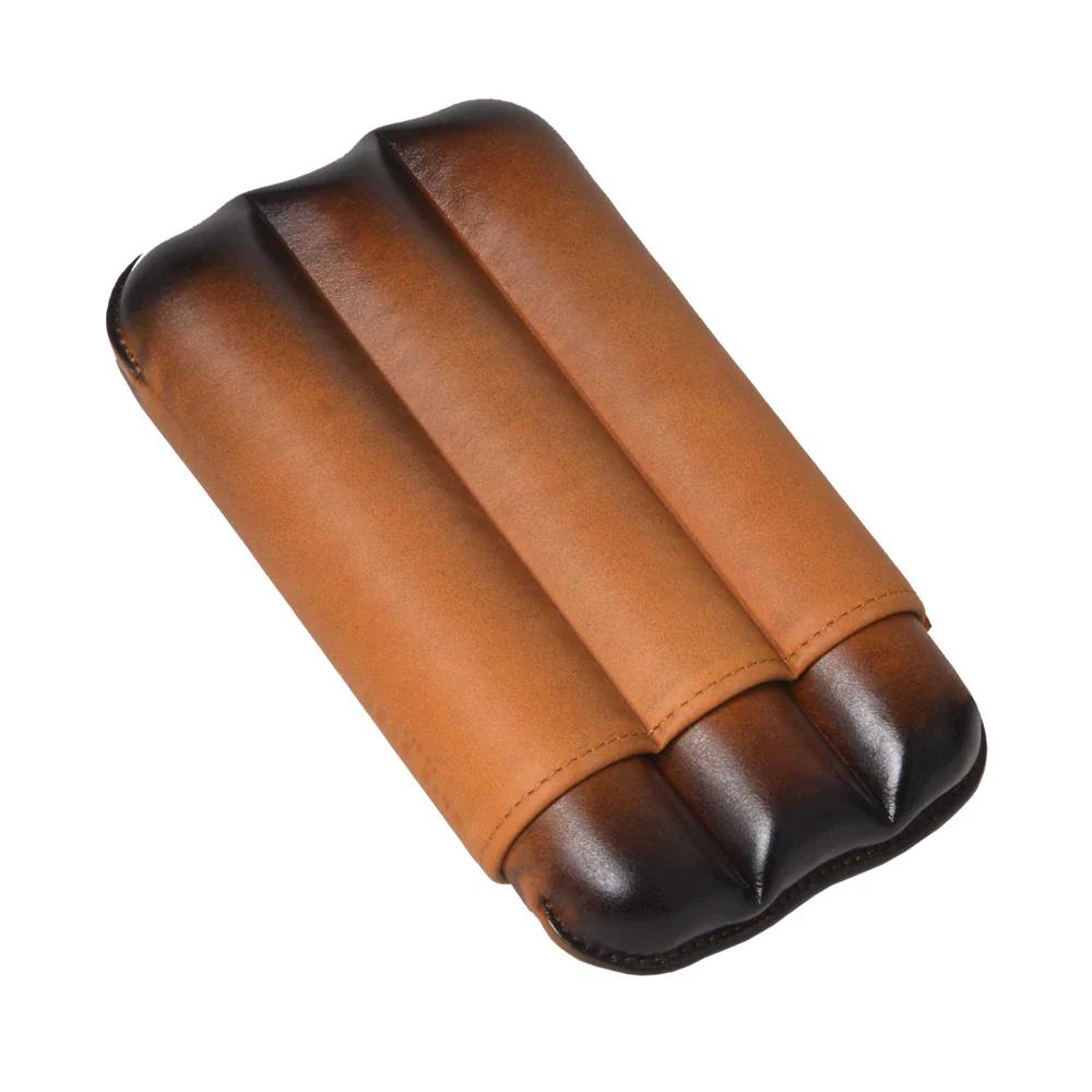 HONEY LEATHER CASE FOR 3 CIGARS (RING 27 mm) 
