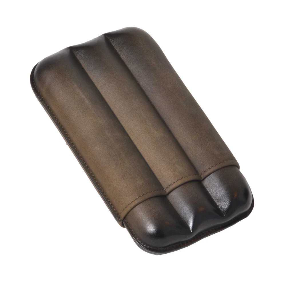 OLIVE LEATHER CASE FOR 3 CIGARS (RING 27 mm)