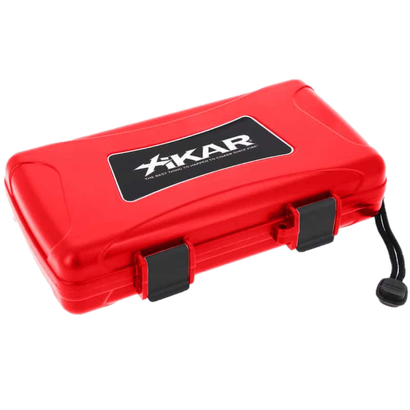 [XI-205RDXI] 5 CIGAR TRAVEL HUMIDOR, RED XIKAR LABEL