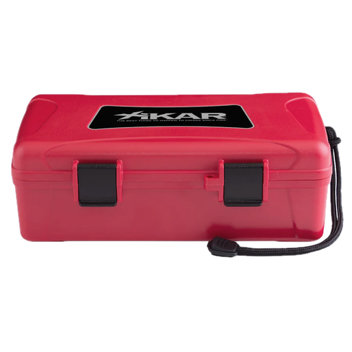 [HD104] [XI-210RDXI] 10 CIGAR TRAVEL HUMIDOR, RED XIKAR LABEL (CASE OF 6)