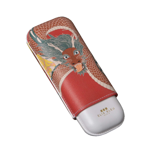 [OT018] LEATHER CASE FOR 2 CIGARS "DRAGON"