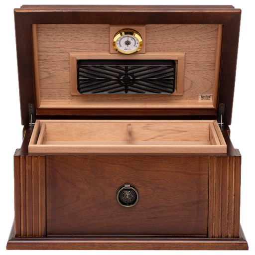 [HD123] [HUM-AMALFI-BOV] HUMIDOR SUPREME AMALFI, 60-105 CIGAR CAPACITY HUMIDOR, WALNUT