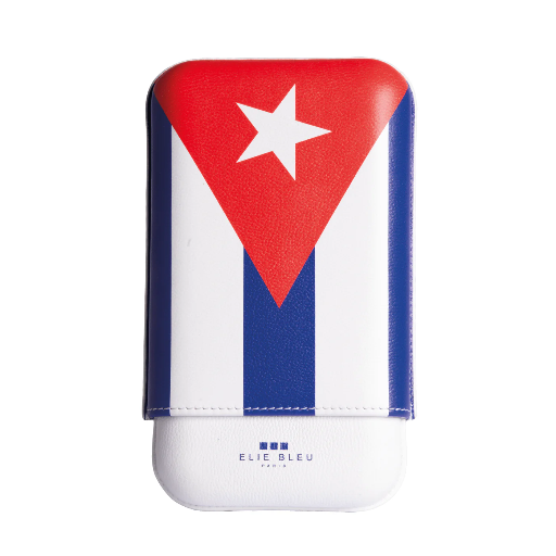 [CS034] CUBAN FLAG LEATHER CASE FOR 3 CIGARS (RING 27 mm) 