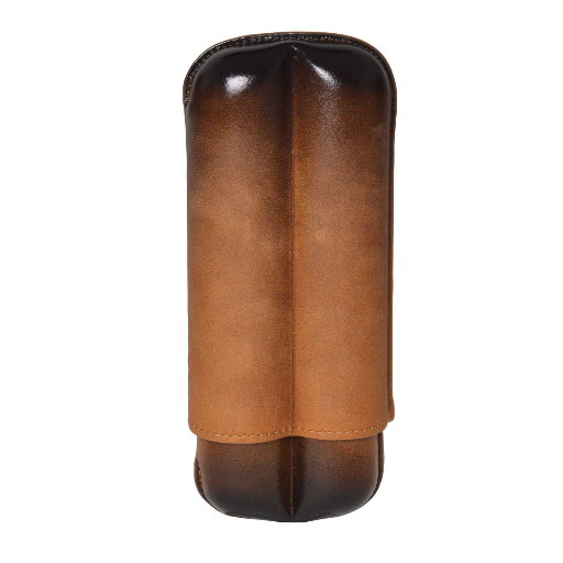 [CS035] HONEY LEATHER CASE FOR 2 CIGARS (RING 27 mm) 