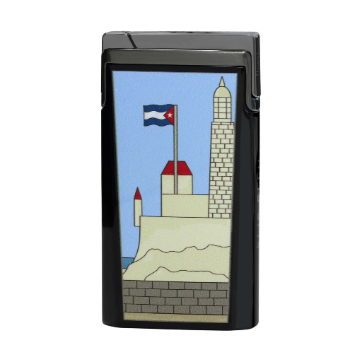 [LI130] J-15 CIGAR JET FLAME LIGHTER "CASA CUBANA" BLACK LAQUER GUNMETAL 