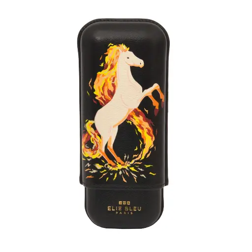 [CS037] LEATHER CASE FOR 2 CIGARS "FIRE HORSE"