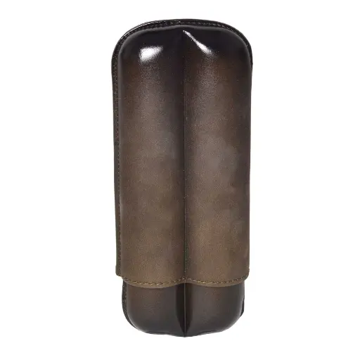 [CS040] OLIVE LEATHER CASE FOR 2 CIGARS (RING 27 mm) 