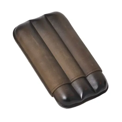 [CS041] OLIVE LEATHER CASE FOR 3 CIGARS (RING 27 mm)