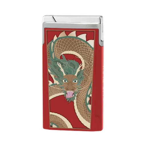 [LI137] J-15 CIGAR JET FLAME LIGHTER DRAGON RED LACQUER / CHROME